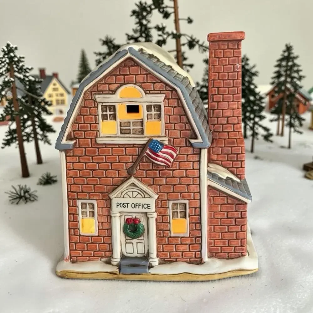 Vintage 1989 Lefton POST OFFICE Colonial Village Christmas Winter House lighted